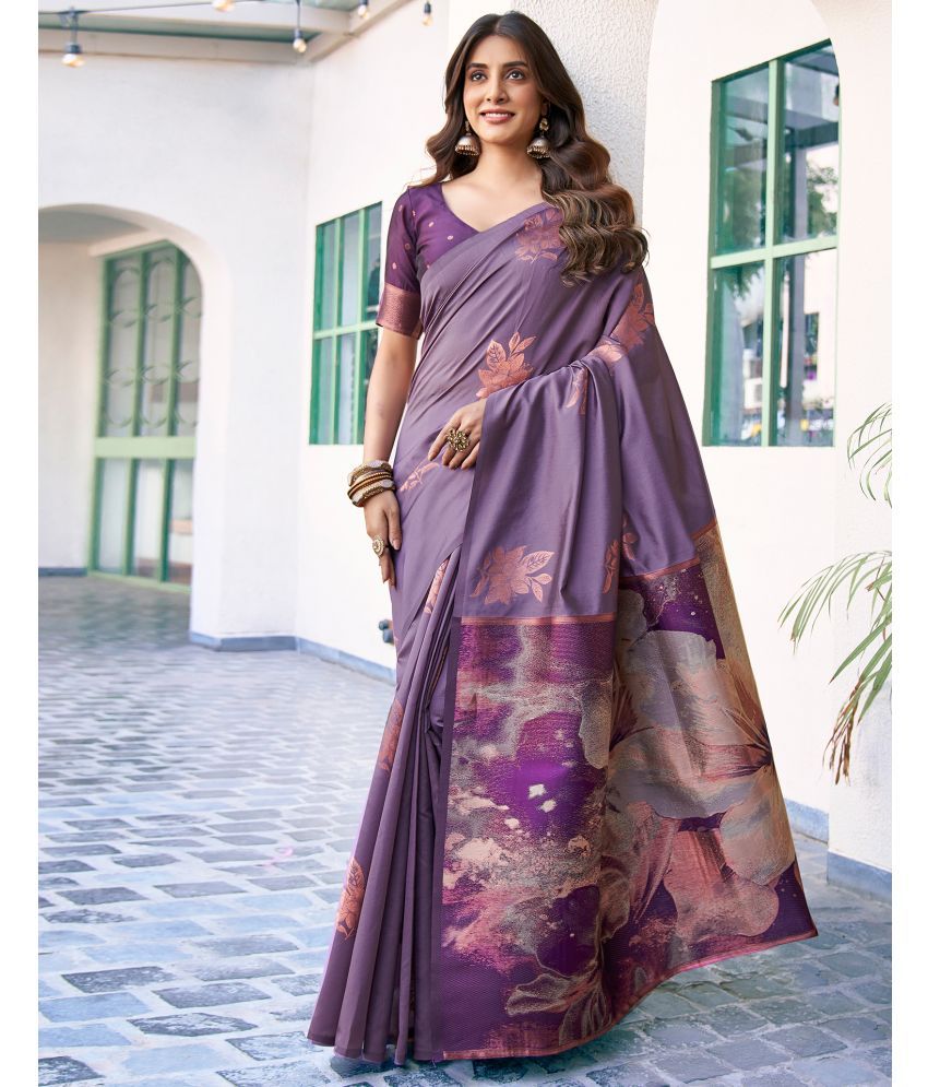     			Samah Silk Woven Saree With Blouse Piece - Mauve ( Pack of 1 )