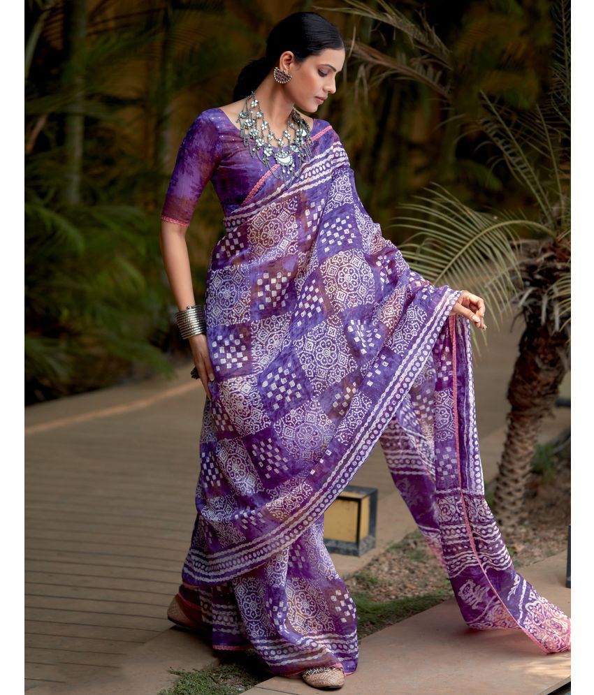     			Samah Viscose Printed Saree With Blouse Piece - Purple ( Pack of 1 )