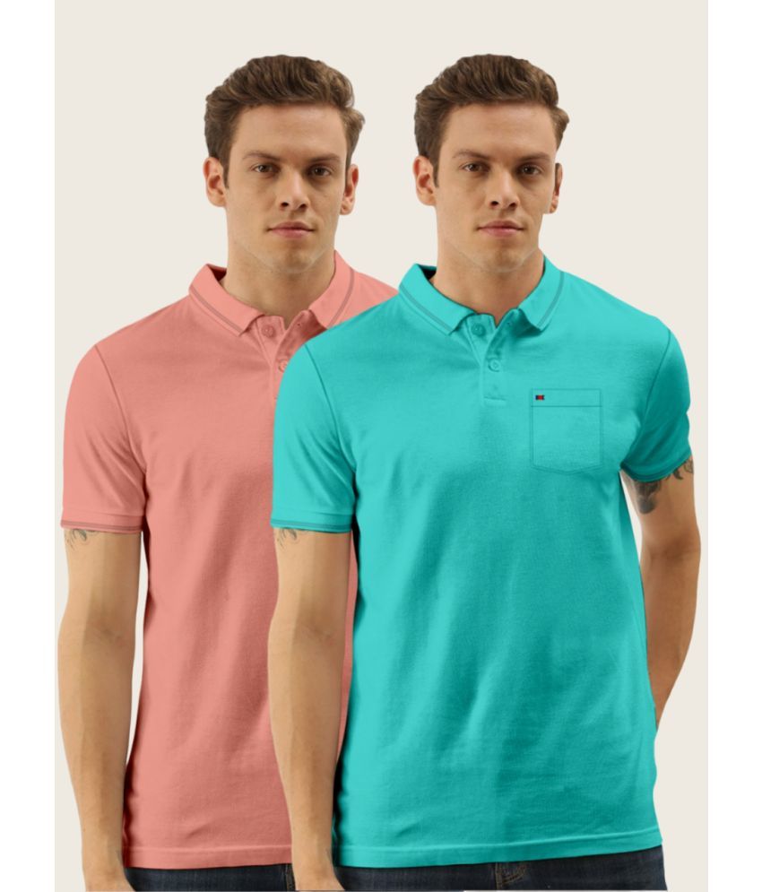     			TAB91 Cotton Blend Regular Fit Solid Half Sleeves Men's Polo T Shirt - Melange Pink ( Pack of 2 )