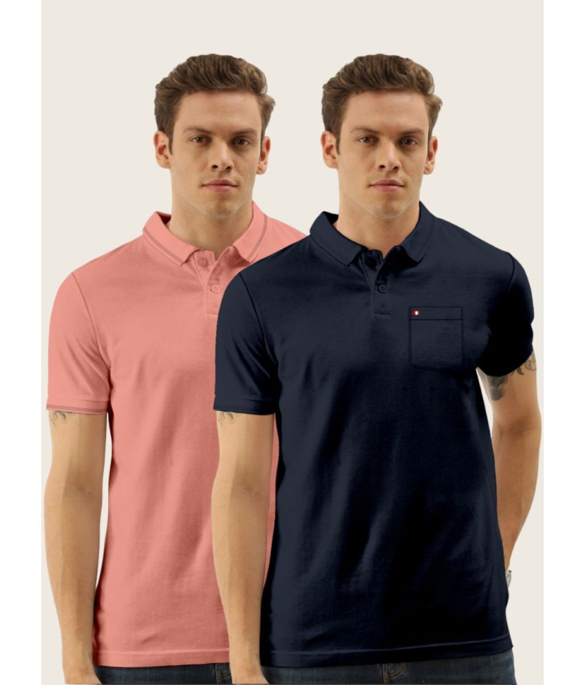     			TAB91 Cotton Blend Regular Fit Solid Half Sleeves Men's Polo T Shirt - Peach ( Pack of 2 )