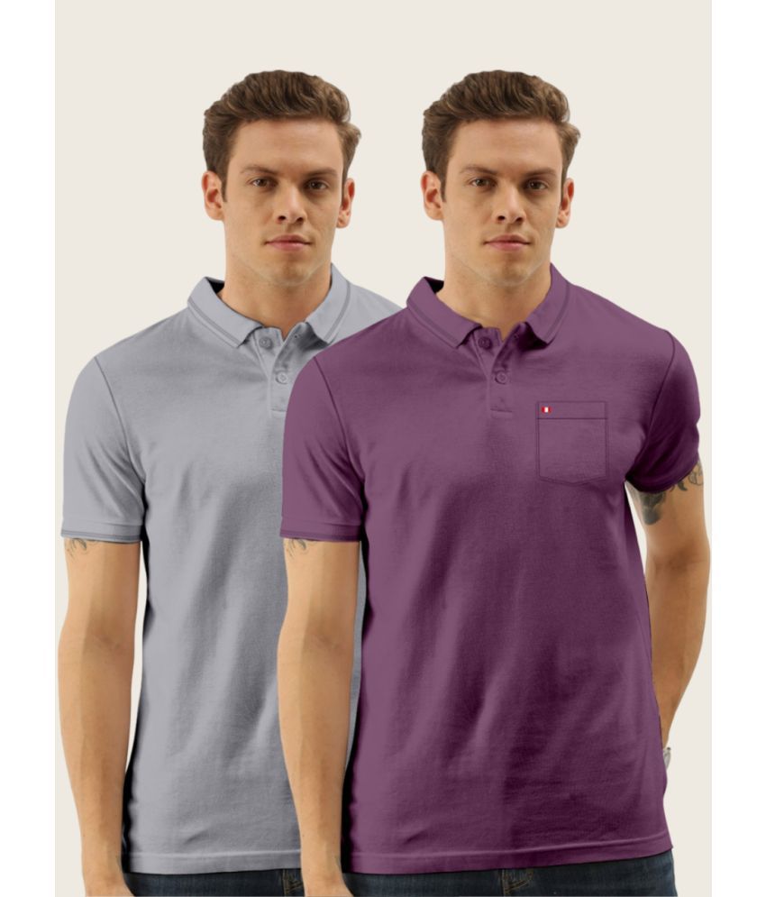     			TAB91 Cotton Blend Regular Fit Solid Half Sleeves Men's Polo T Shirt - Grey Melange ( Pack of 2 )