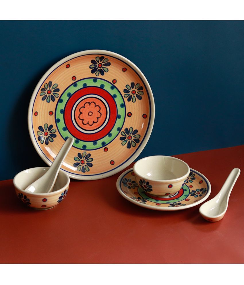     			Unravel India Multicolor Ceramic Dinner Set ( Pack of 6 )