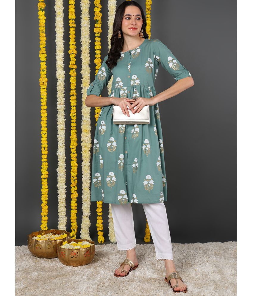     			Vaamsi Cotton Printed Front Slit Women's Kurti - Sea Green ( Pack of 1 )