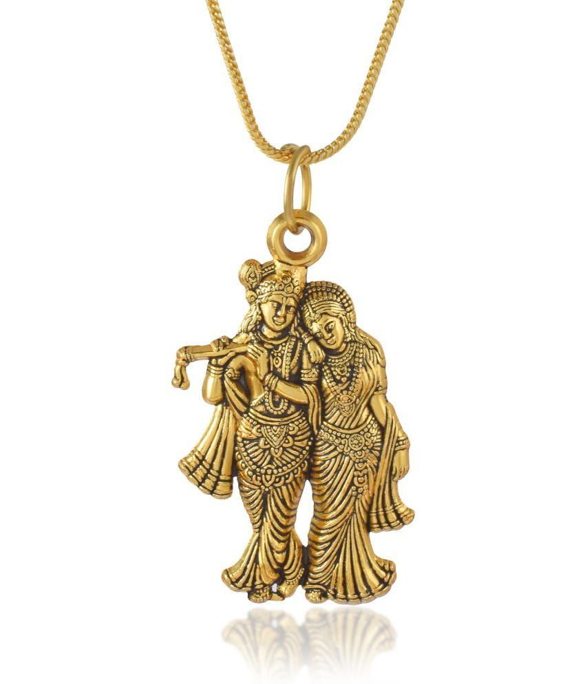     			Admier Lord Radha Krishna one gram gold plated Locket Charm Necklace Super finish Shiney Govinda,religious Pendant for Men,women