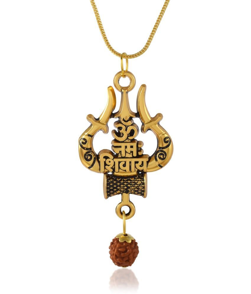     			Admier Mahakaal Shiv shankar Trishul Damaroo om namah shivaya Gold Plated rudrakha Pendant For Men And Women