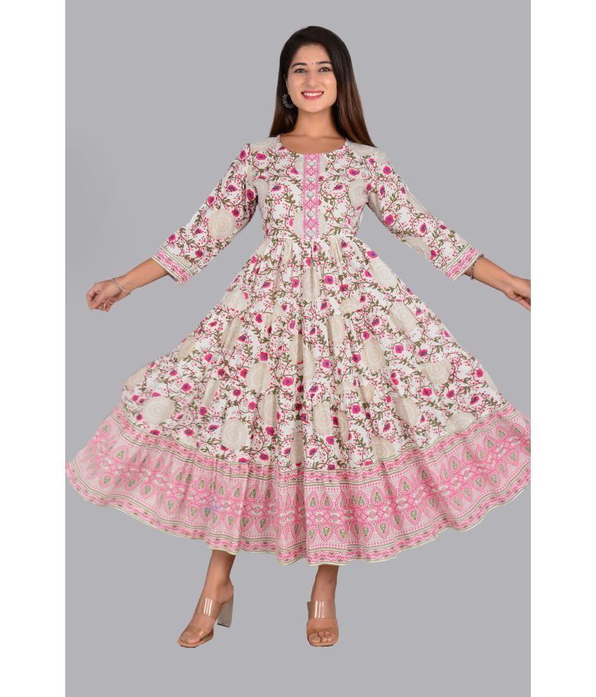     			Aurelisa Rayon Printed Anarkali Women's Kurti - Pink ( Pack of 1 )