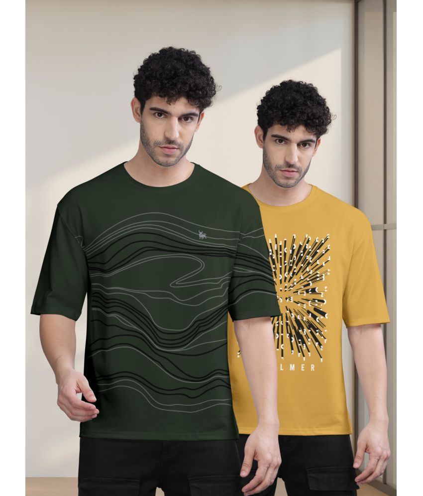     			BULLMER Pack of 2 Cotton Blend Oversized Fit Men's T-Shirt ( Mustard )