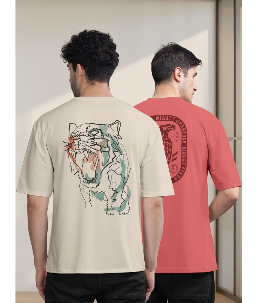     			BULLMER Pack of 2 Cotton Blend Oversized Fit Men's T-Shirt ( Red )