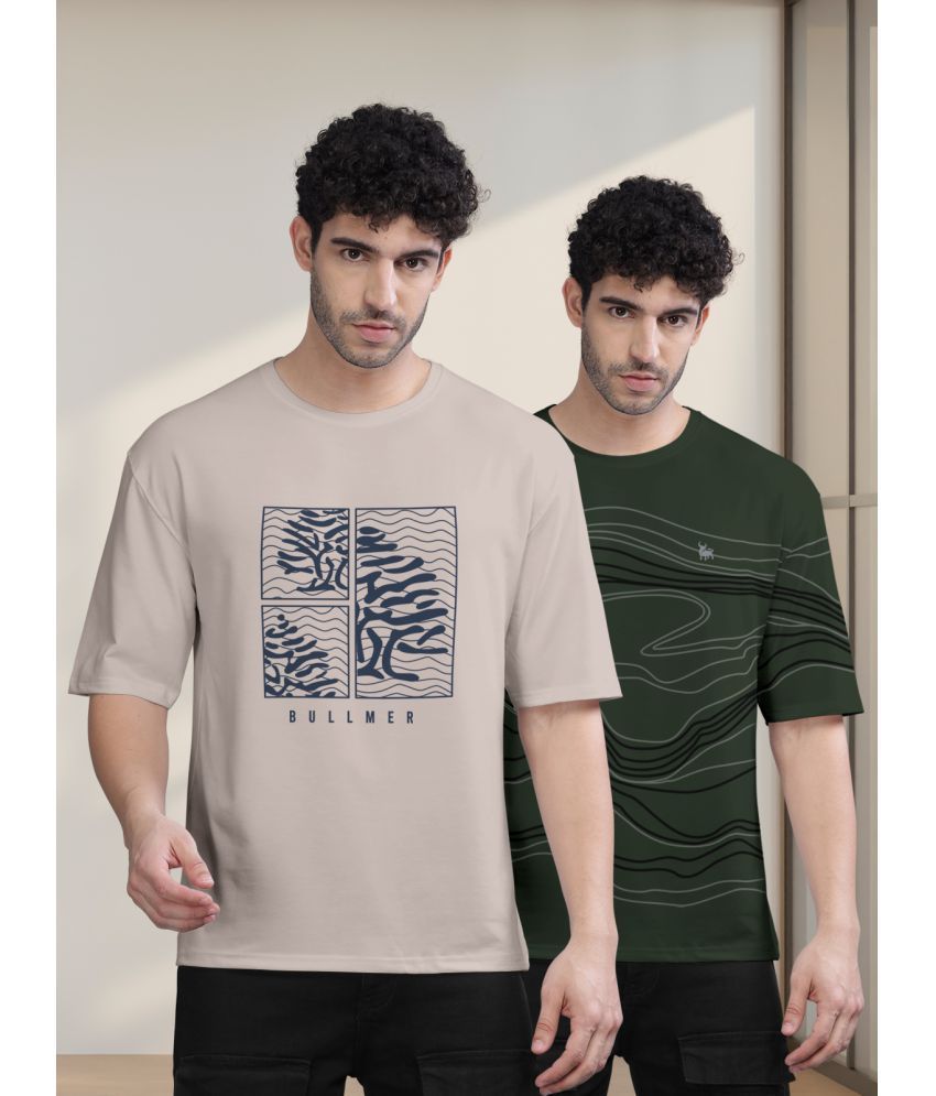     			BULLMER Pack of 2 Cotton Blend Oversized Fit Men's T-Shirt ( Beige )