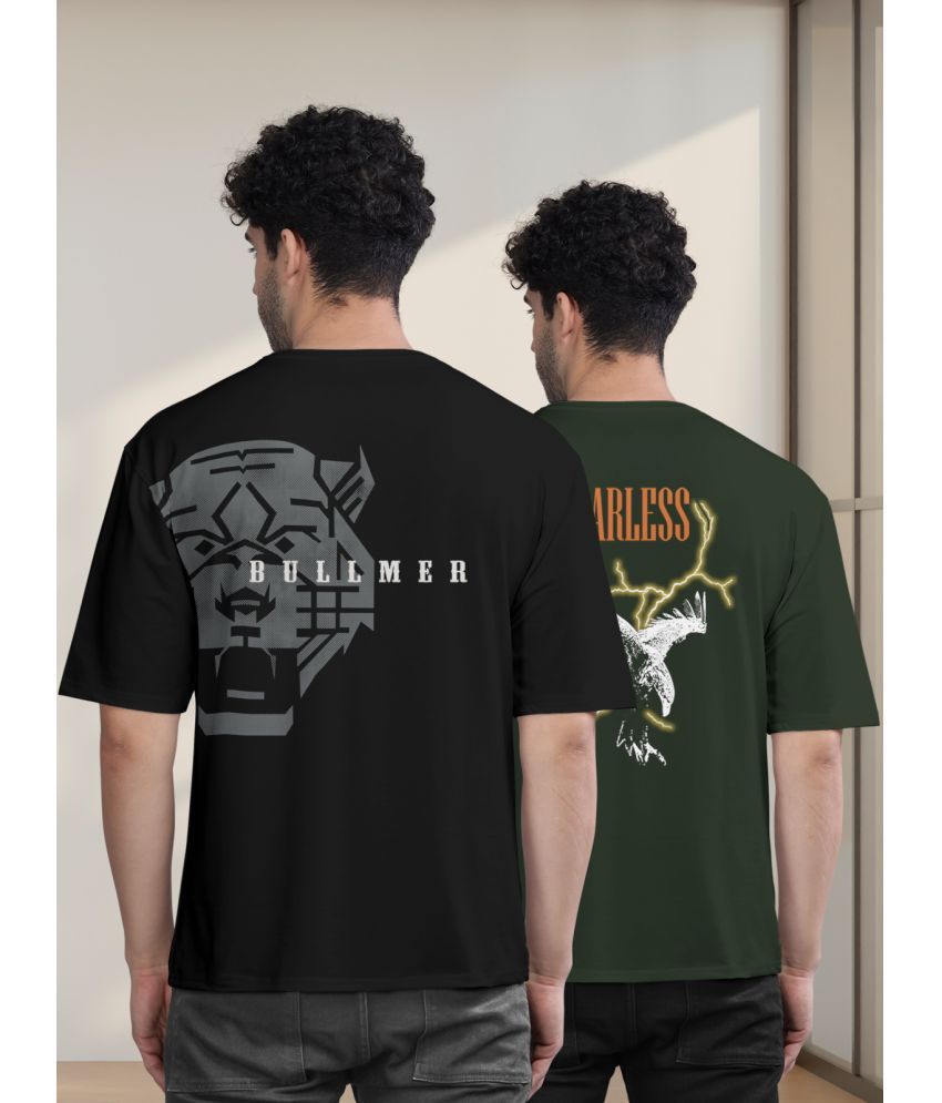     			BULLMER Pack of 2 Cotton Blend Oversized Fit Men's T-Shirt ( Olive )