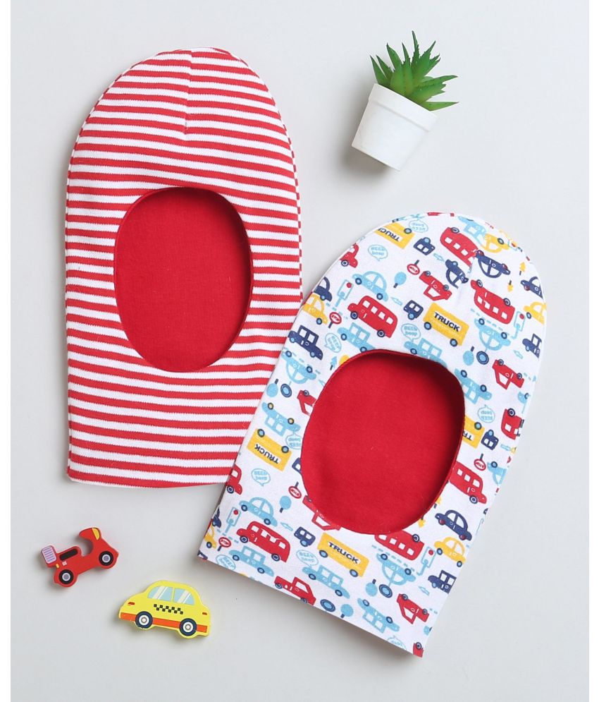     			BUMZEE Red & White Boys Cotton Reversible Monkey Cap Pack Of 2 Age - 0-6 Months