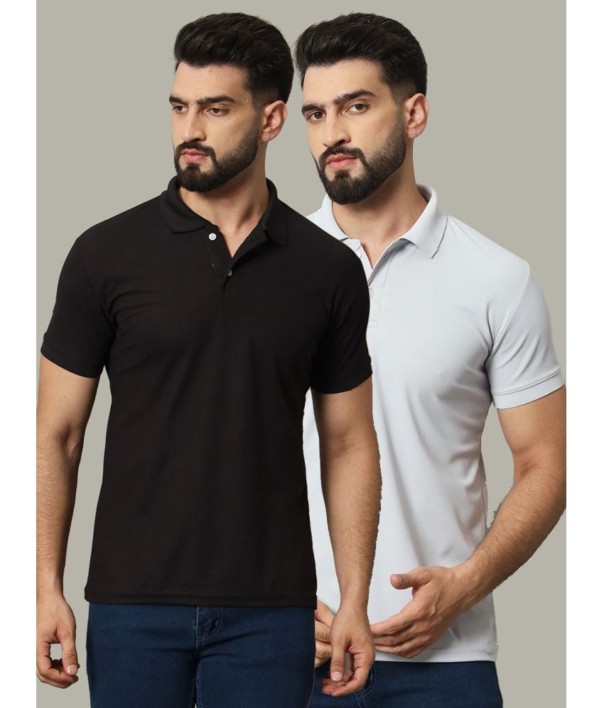     			DENNIN Cotton Blend Regular Fit Solid Half Sleeves Men's Polo T Shirt - Black ( Pack of 2 )