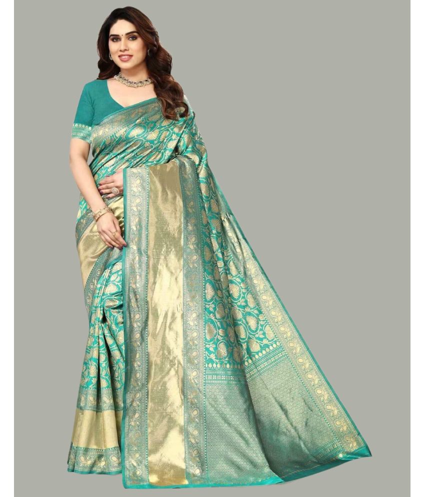     			GARIYA Art Silk Embellished Saree With Blouse Piece - Rama ( Pack of 1 )
