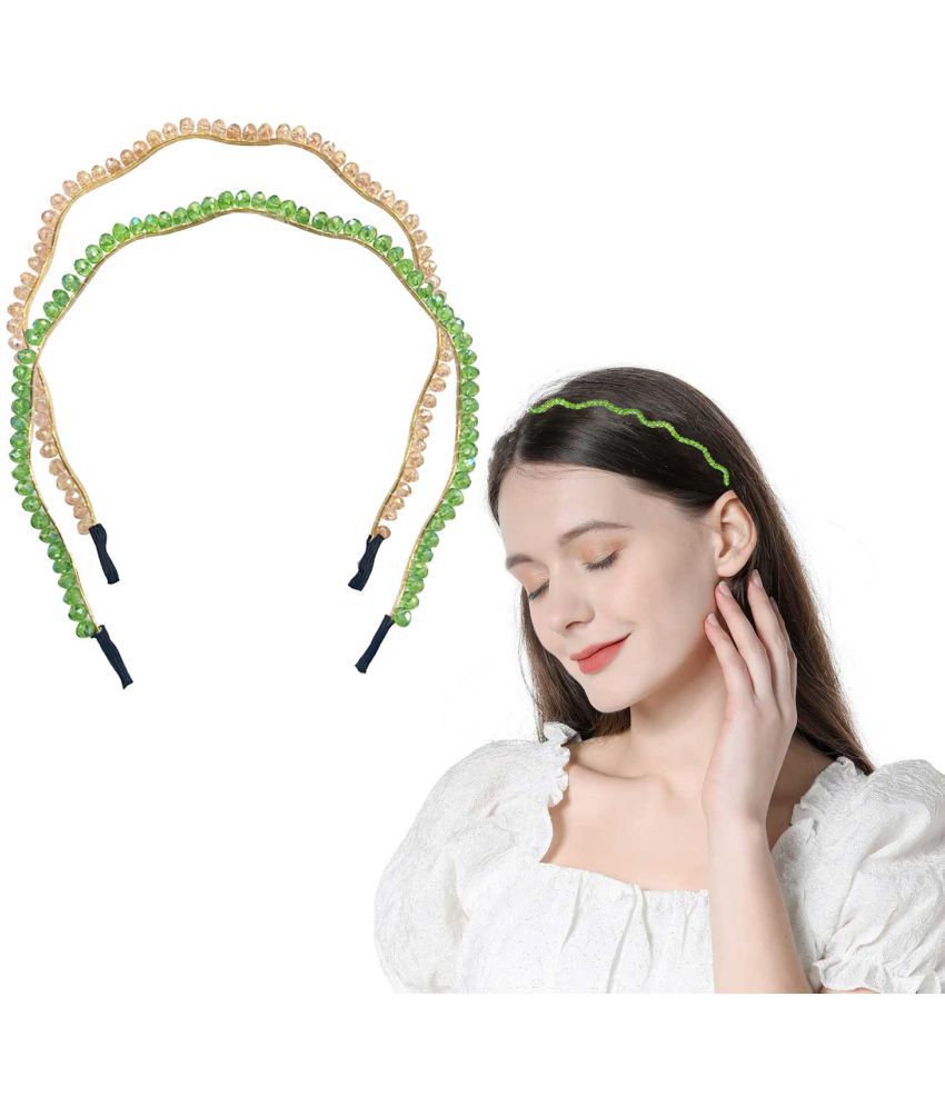     			LYKAA Crystal Beads zig zag Rhinestone Headbands Bling Hair Bands for Womens & Girls - Multicolor 2P