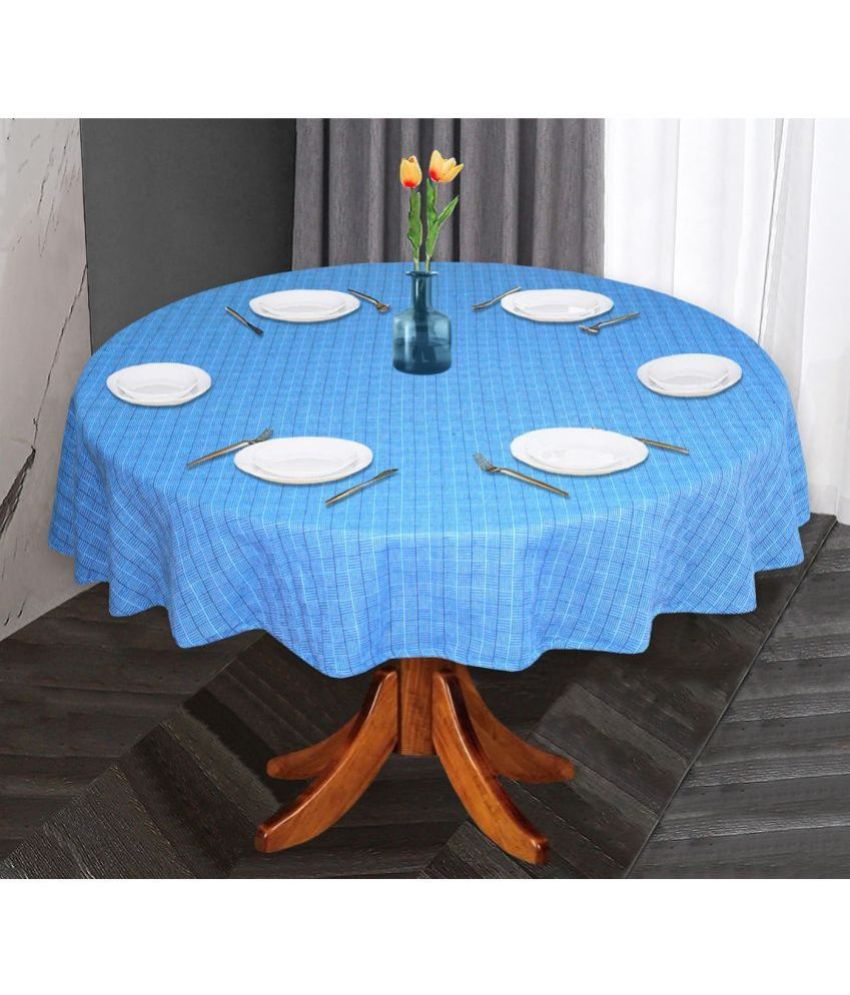     			Oasis Hometex Checks Cotton 6 Seater Round Table Cover ( 152 x 152 ) cm Pack of 1 Blue