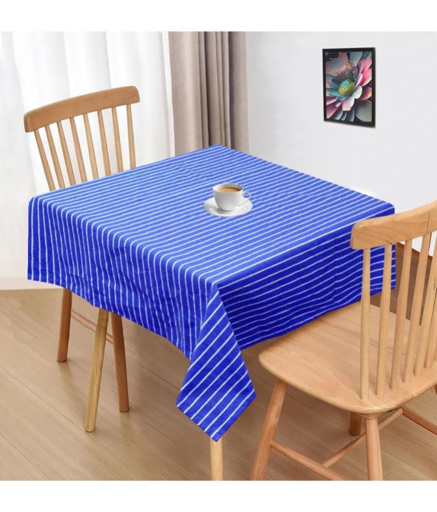     			Oasis Hometex Striped Cotton 2 Seater Square Table Cover ( 102 x 102 ) cm Pack of 1 Blue