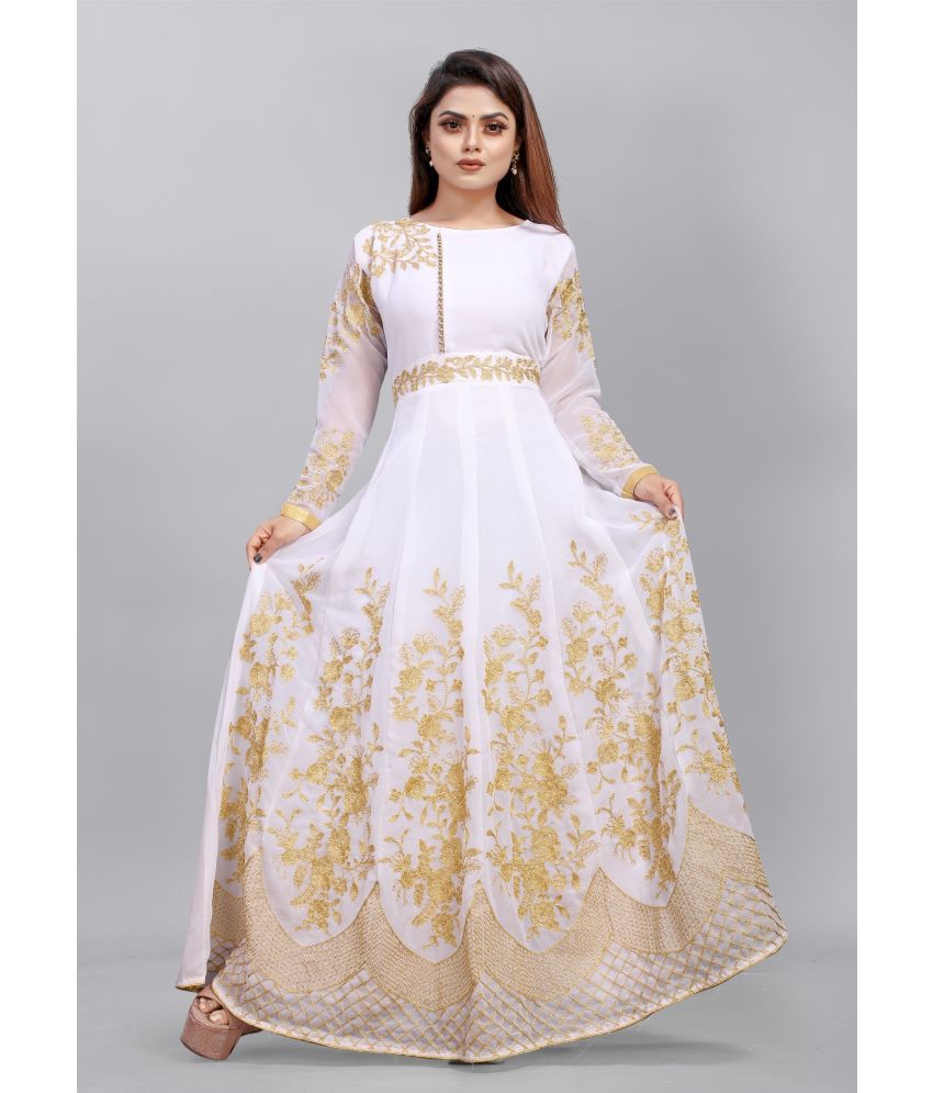     			A TO Z CART White Flared Georgette Women's Semi Stitched Ethnic Gown ( Pack of 1 )