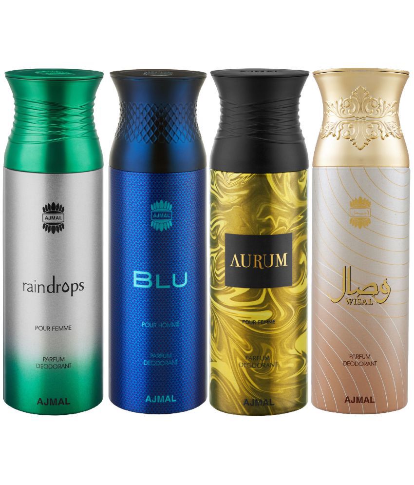     			AJMAL Raindrop & Blu& Aurum & Wisal Deodorant Spray for Men 800 ml ( Pack of 4 )