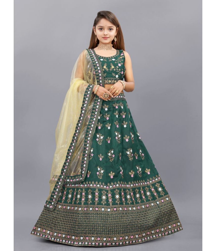     			Aika Silk Lehenga Choli Set For Girls ( Pack of 1 , Green )