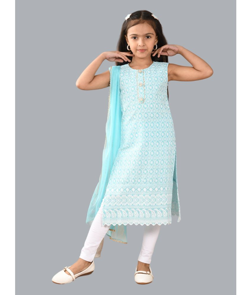     			HLGARMENTS Blue Cotton Girls Kurti Legging Set ( Pack of 3 )