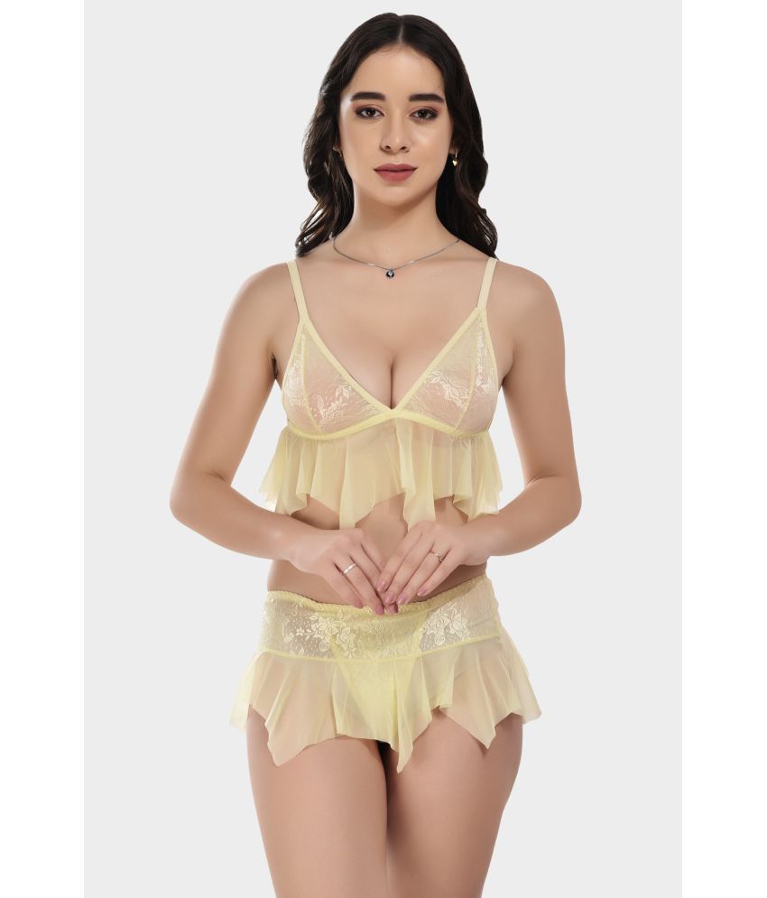     			LadySoft Yellow Net/Mesh Women's Bra & Panty Set ( Pack of 1 )