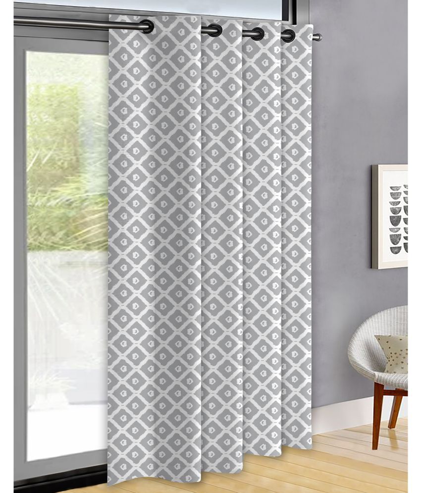     			Oasis Hometex Geometric Room Darkening Eyelet Curtain 7 ft ( Pack of 1 ) - Light Grey