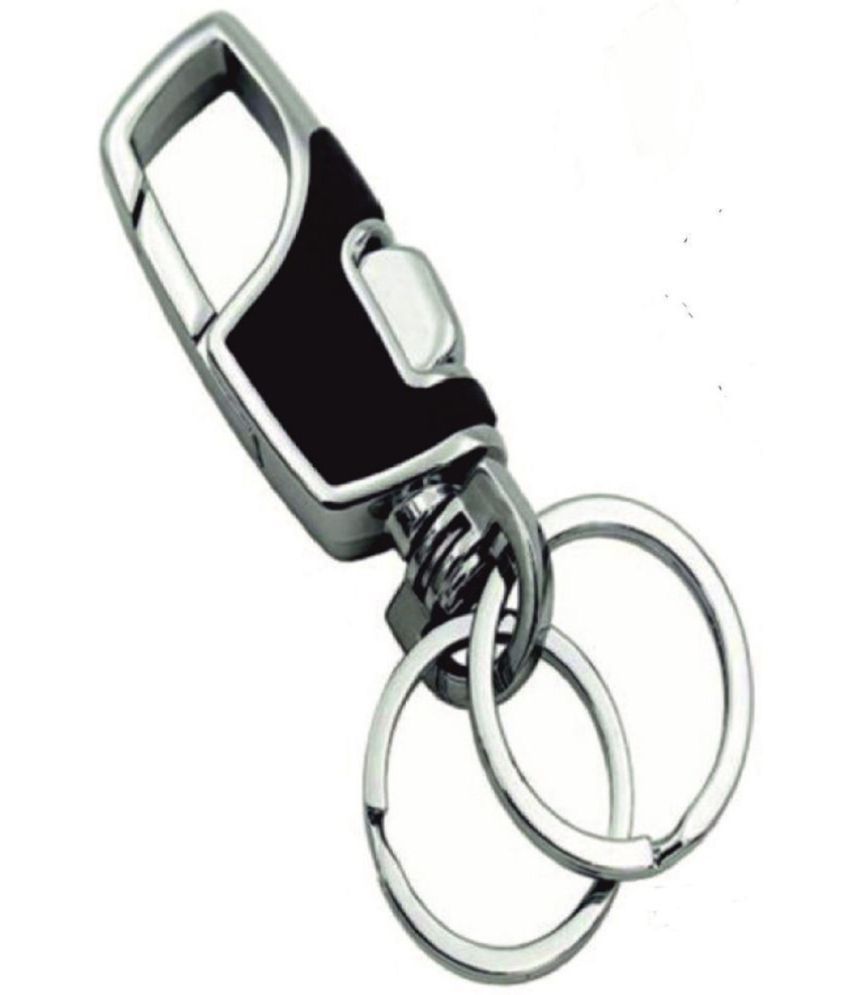     			Premium and Stylish Hook Locking Double Rings Metal and Leather Keychain for Men & Women & for Gift