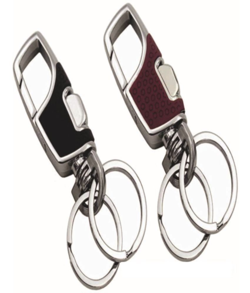     			Premium and Stylish Hook Locking Double Rings Metal and Leather Keychain for Men & Women & for Gift