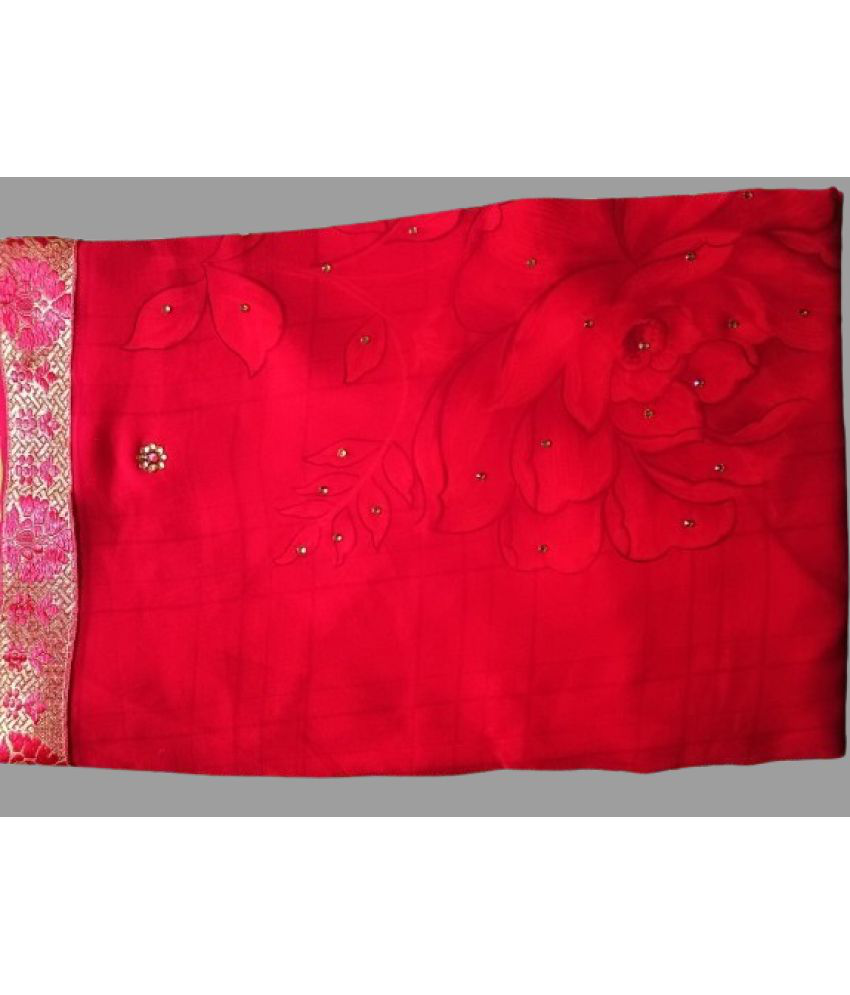     			Procloth Georgette Solid Saree With Blouse Piece - Red ( Pack of 1 )