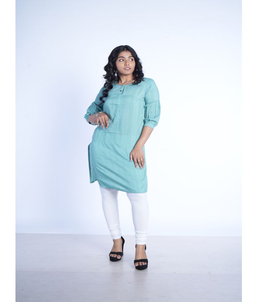     			Q WOMANS PRIDE Cotton Striped Straight Women's Kurti - Sea Green ( Pack of 1 )