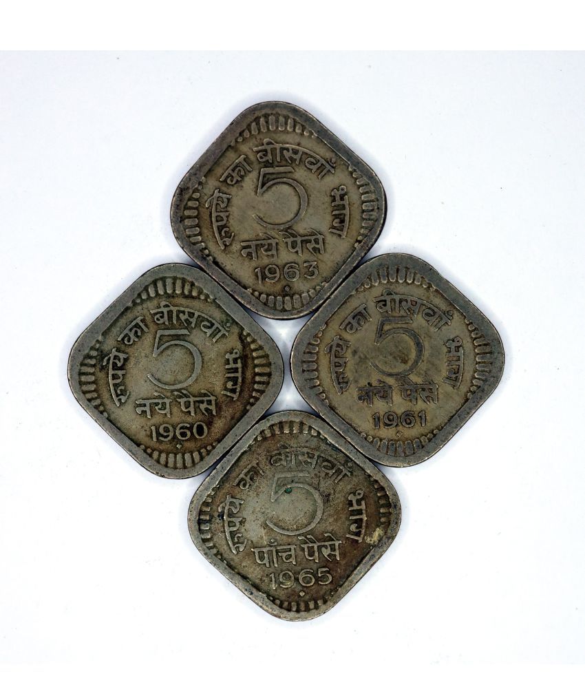     			Set of 4 Coins of 5 Paise Copper-Nickel - Collectible Item for Students and Coin Collectors