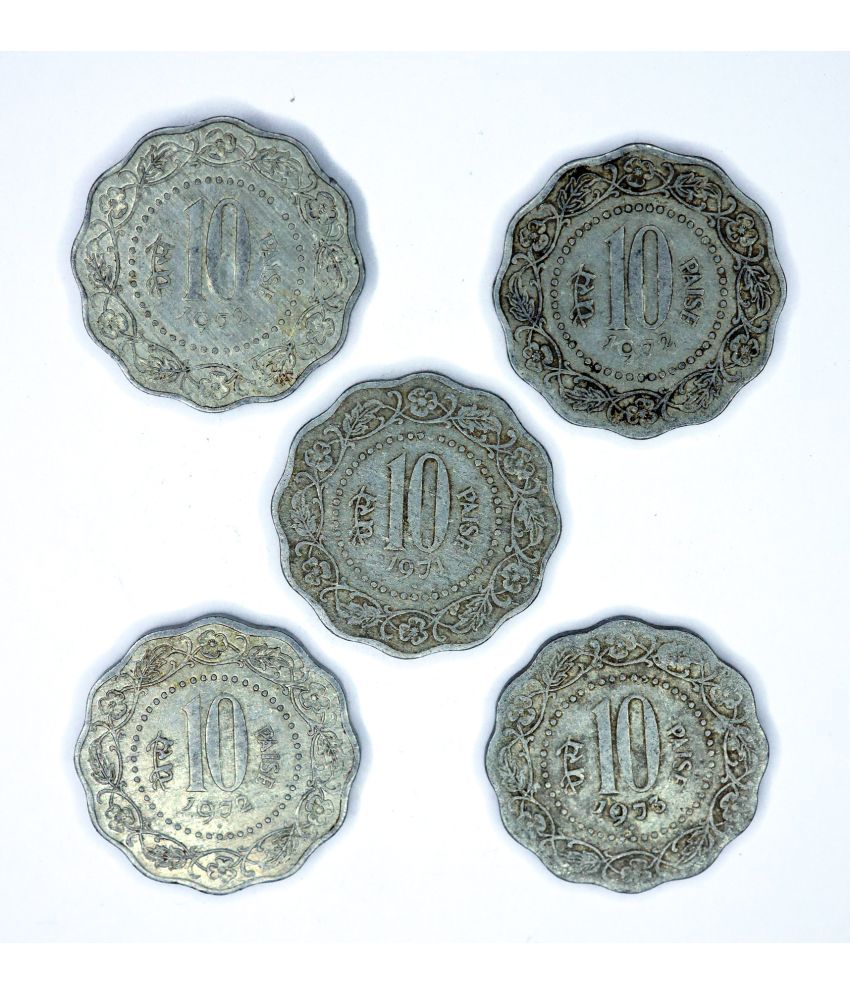     			Set of 5 Coins of 10 Paise Aluminium - Collectible Item for Students and Coin Collectors