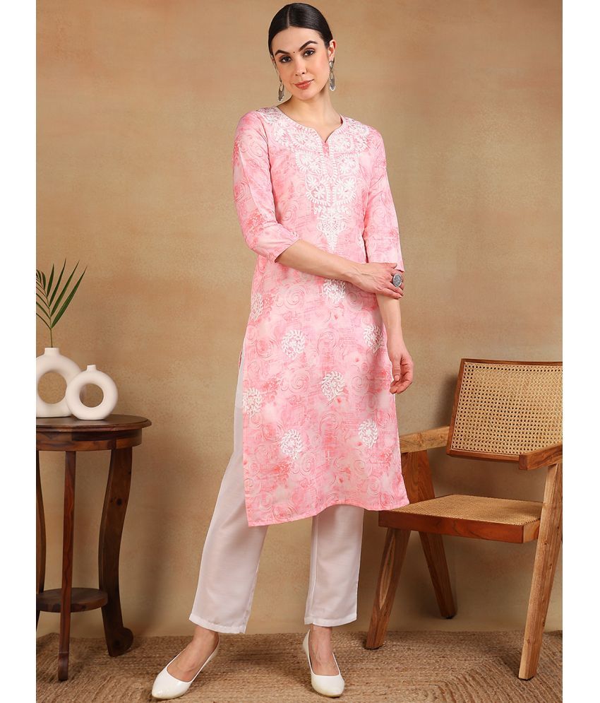     			Vaamsi Cotton Blend Printed Straight Women's Kurti - Pink ( Pack of 1 )