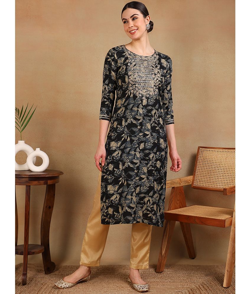     			Vaamsi Silk Blend Printed Straight Women's Kurti - Navy Blue ( Pack of 1 )