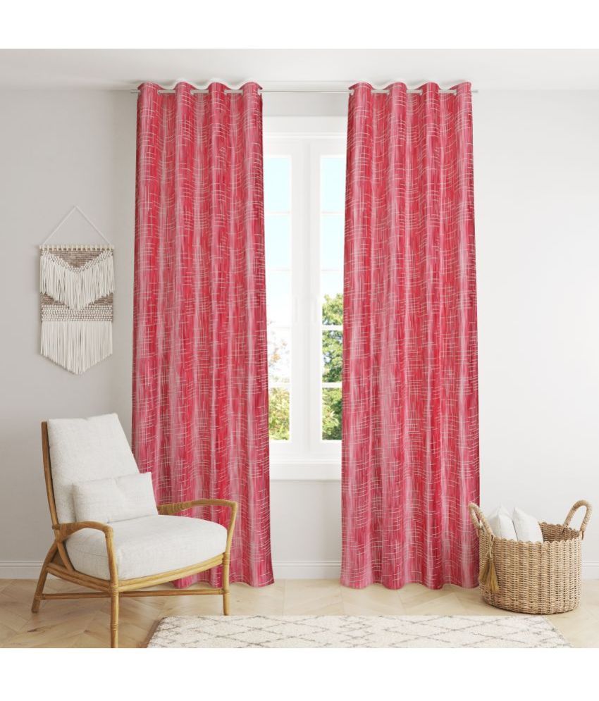     			WACO CREATION Abstract Room Darkening Eyelet Curtain 7 ft ( Pack of 2 ) - Maroon