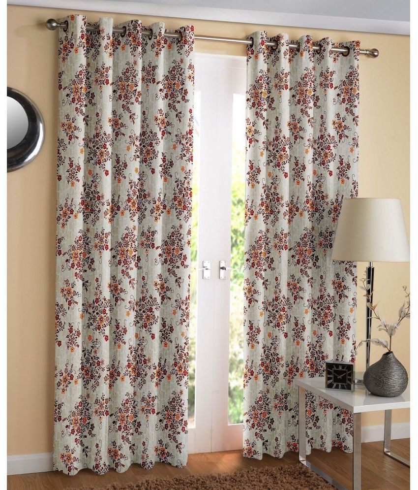     			WACO CREATION Floral Printed Room Darkening Eyelet Curtain 9 ft ( Pack of 2 ) - Orange