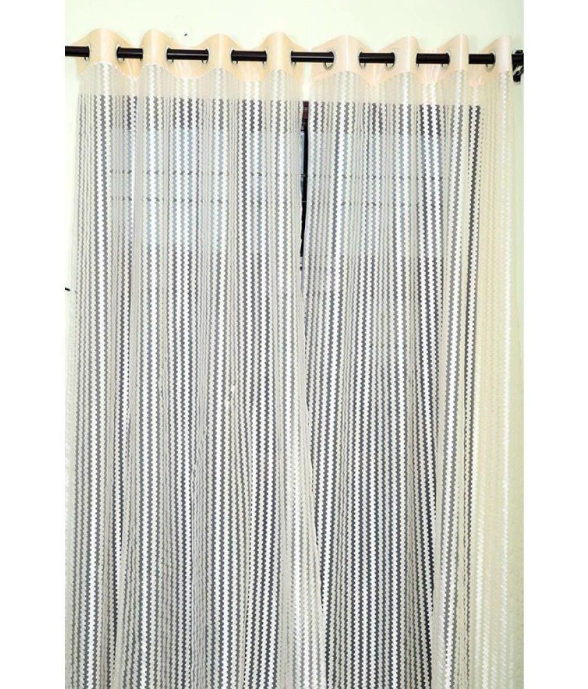     			WACO CREATION Vertical Striped Transparent Eyelet Curtain 5 ft ( Pack of 2 ) - Beige