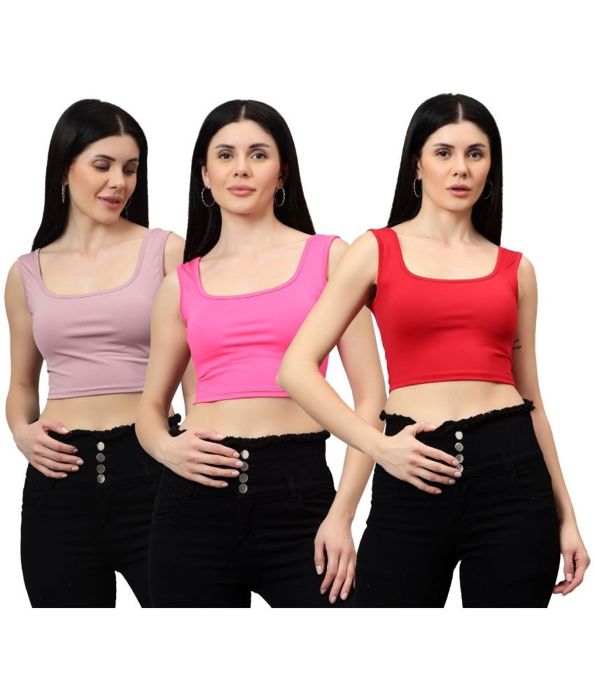     			Diaz Multi Color Linen Women's Crop Top ( Pack of 3 )