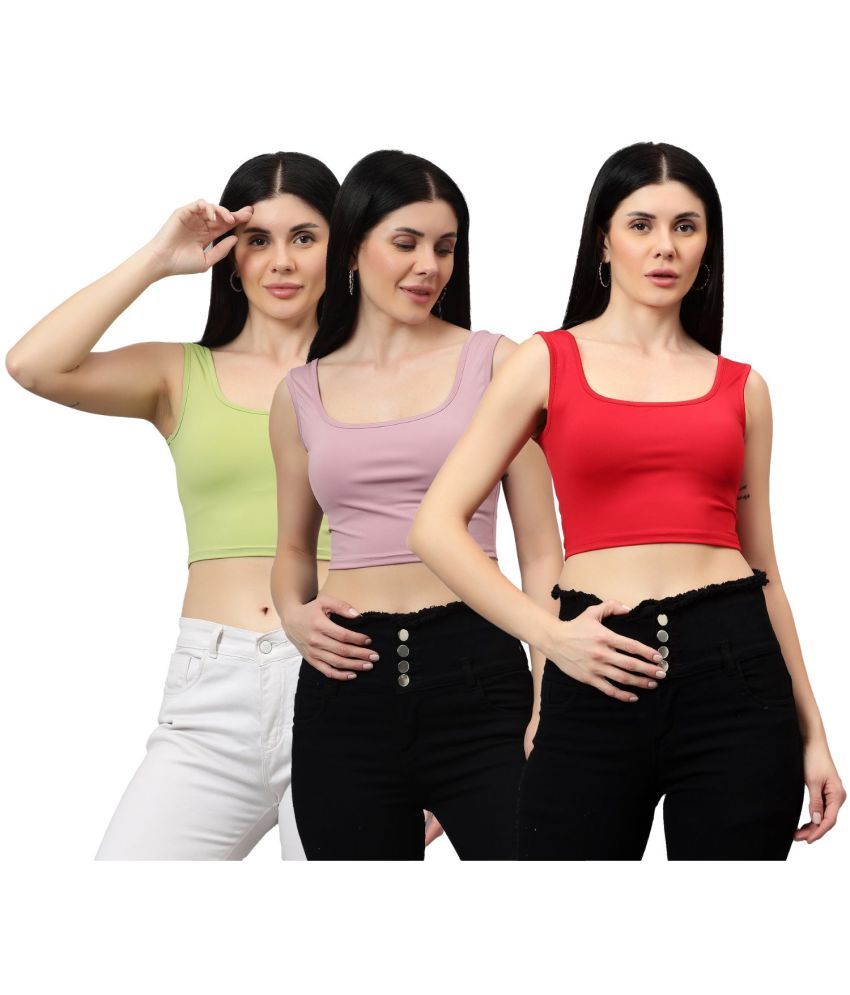     			Diaz Multi Color Linen Women's Crop Top ( Pack of 3 )