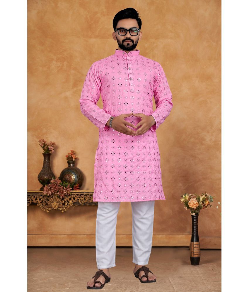     			KC Kunj Creation Pink Cotton Regular Fit Men's Kurta Pyjama Set ( Pack of 1 )