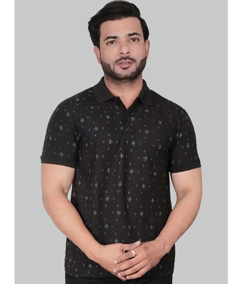     			Lycos Cotton Blend Regular Fit Printed Half Sleeves Men's Polo T Shirt - Black ( Pack of 1 )