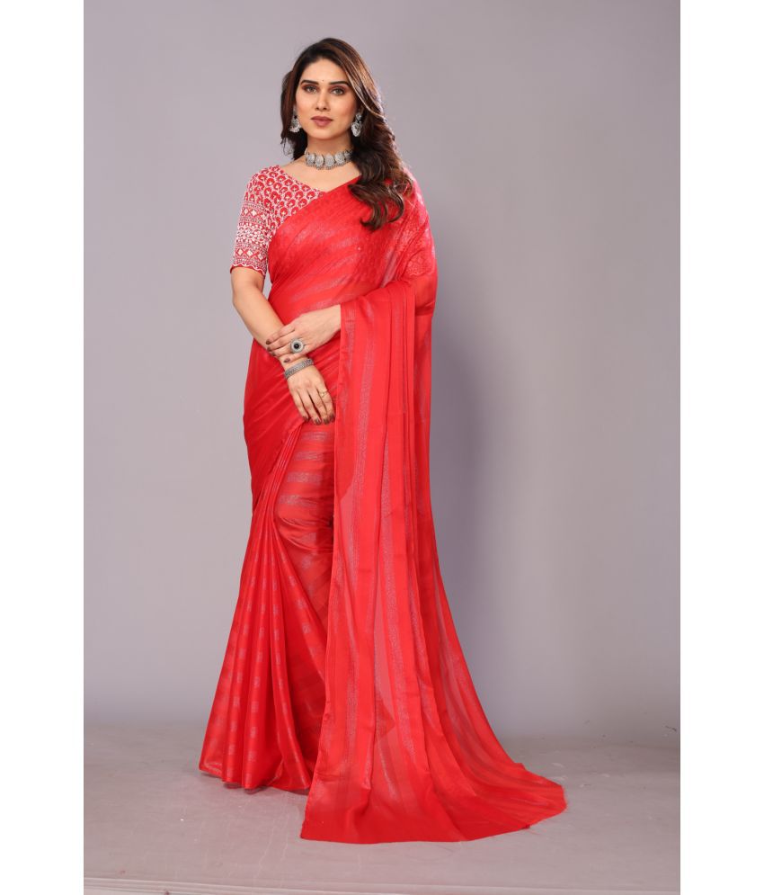     			Rangita Chiffon Striped Saree With Blouse Piece - Red ( Pack of 1 )