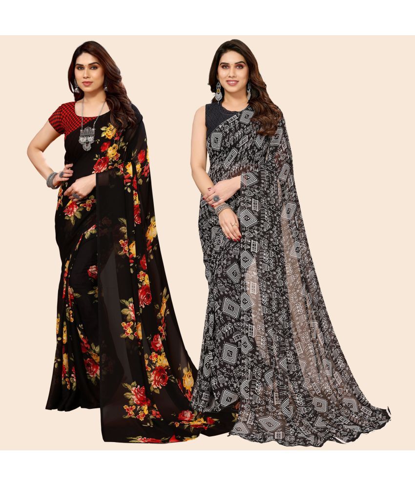     			ANAND SAREES Georgette Printed Saree With Blouse Piece - Multicolor ( Pack of 2 )