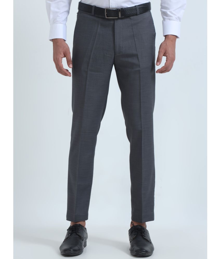     			HETIERS Tapered Flat Men's Formal Trouser - Dark Grey ( Pack of 1 )