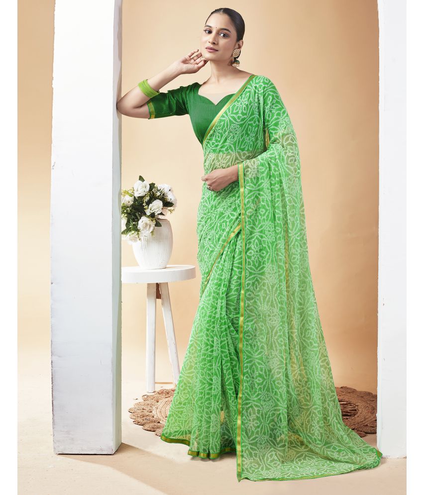     			Satrani Chiffon Printed Saree With Blouse Piece - Green ( Pack of 1 )