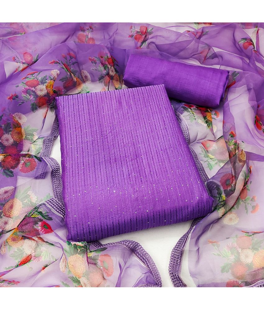     			A TO Z CART Unstitched Cotton Blend Embellished Dress Material - Lavender ( Pack of 1 )