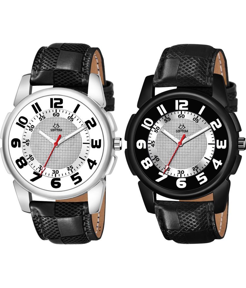     			Septem Black Leather Analog Men's Watch