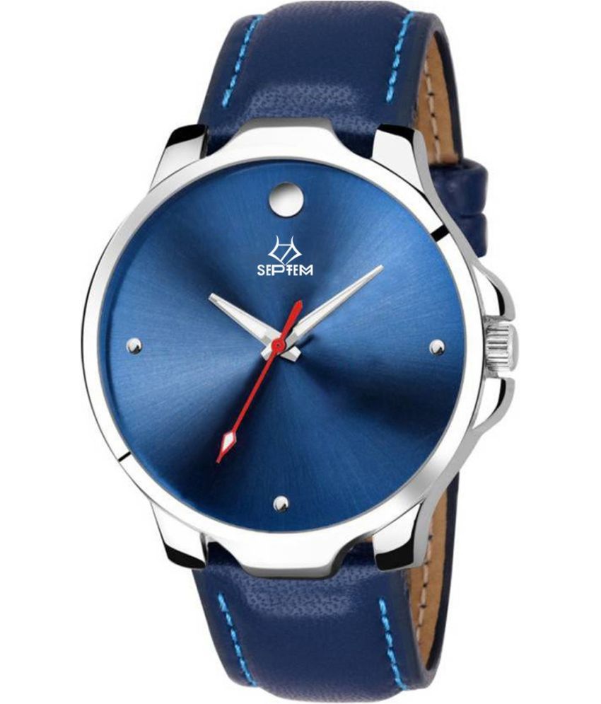     			Septem Blue Leather Analog Men's Watch