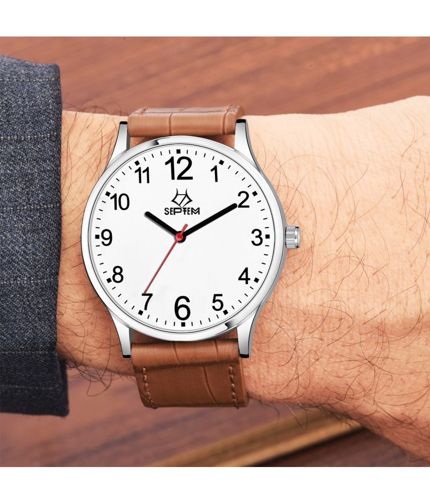     			Septem Brown Leather Analog Men's Watch