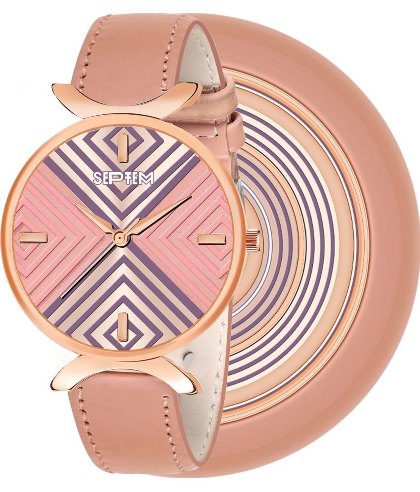     			Septem Pink Leather Analog Men's Watch